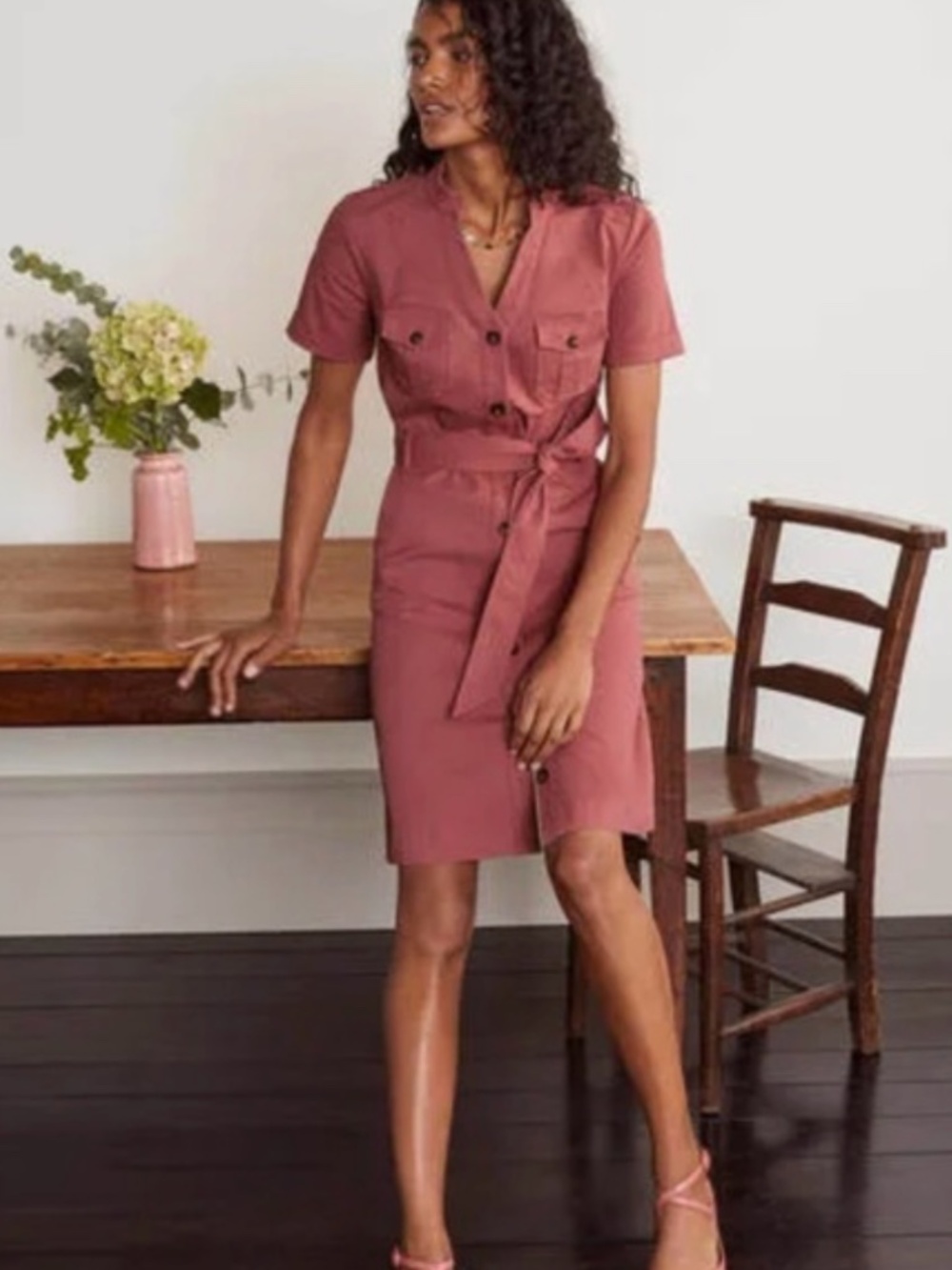 Boden Cecily Safari Shirt Utility-Style Midi Dress Sz 20R US NWT No Belt Rose